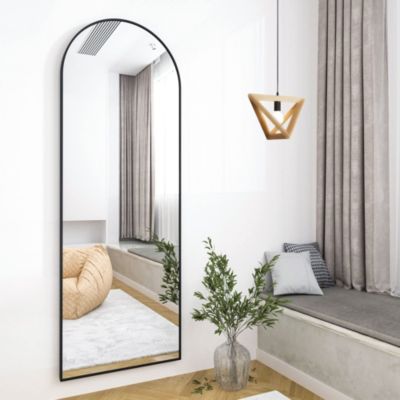 21"x64" Arched Full Length Mirror with Black Aluminum Frame, Free Standing, Leaning, Wall Mounted