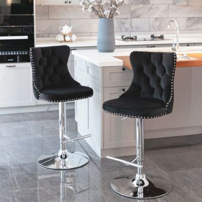 Adjustable Swivel Velvet Bar Stools, Set of 2