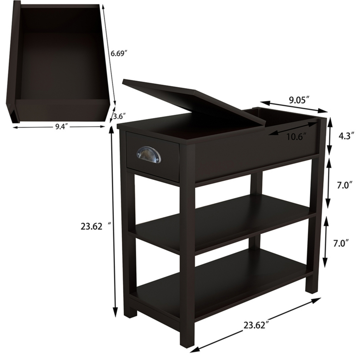 Streamdale Furniture Narrow Sided Table With Drawers And Bottom Partition In Flip Over Design
