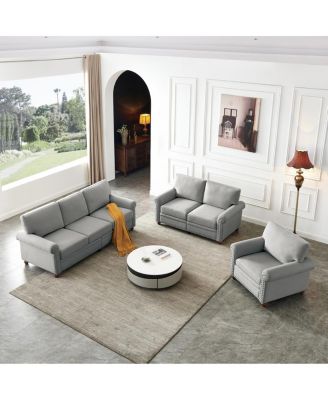 Streamdale Linen Fabric Upholstered With Storage Sofa 1+2+3 Sectional