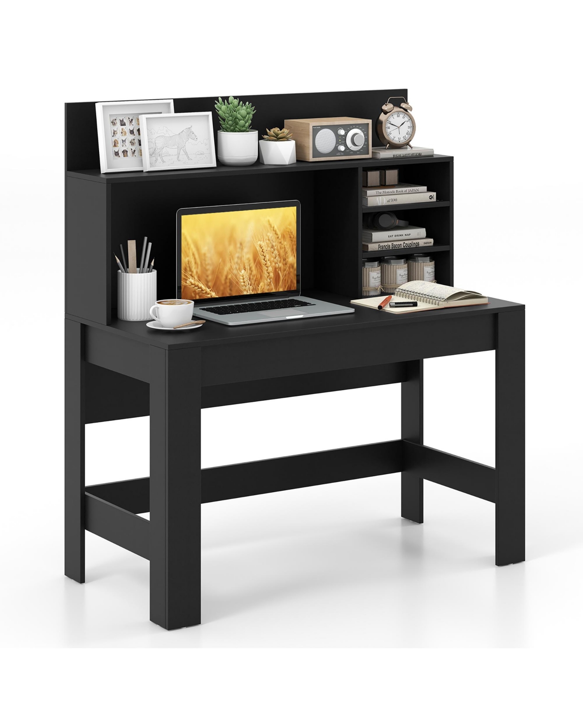 Gymax Home Office Computer Desk Study Table Writing Workstation Hutch Cable Hole- Black