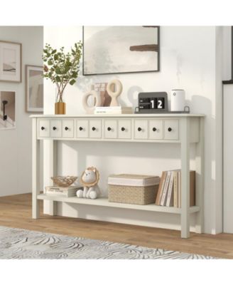 Long Sofa Table with 4 Storage Drawers and Open Lower Shelf for Living Room