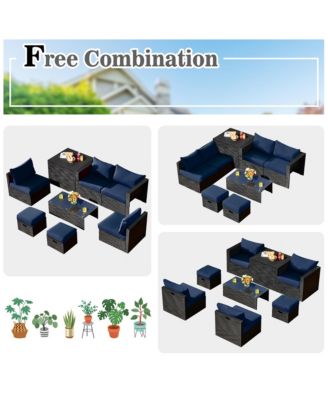 8PCS Patio Rattan Furniture Set Storage Table Ottoman