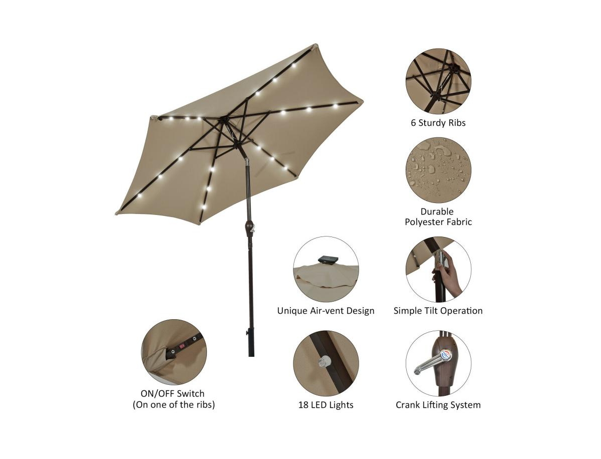Slickblue ft Solar Led Lighted Patio Market Umbrella Tilt Adjustment Crank Lift