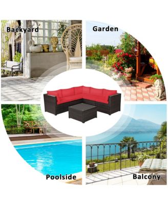 6PCS Patio Rattan Furniture Set Sectional Cushioned Sofa Deck