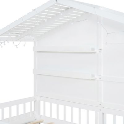 Streamdale Twin House Bed with Shelves, Window, and Lights