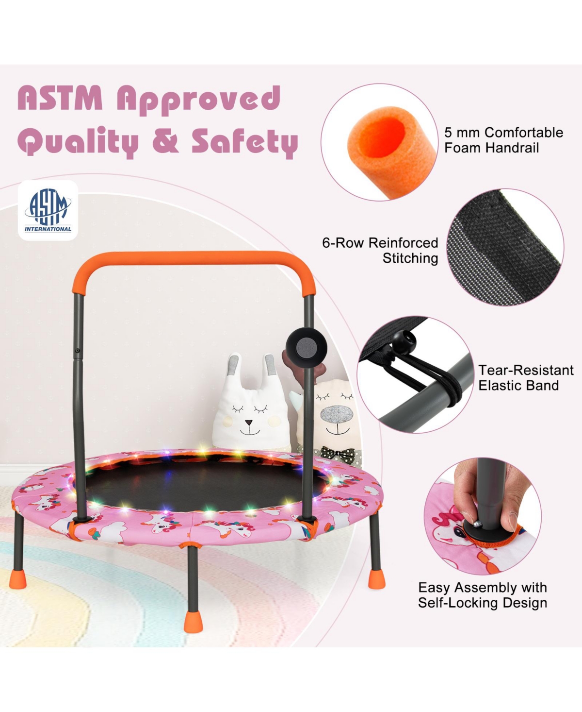 Slickblue Inch Mini Trampoline with Colorful Led Lights and Bluetooth Speaker