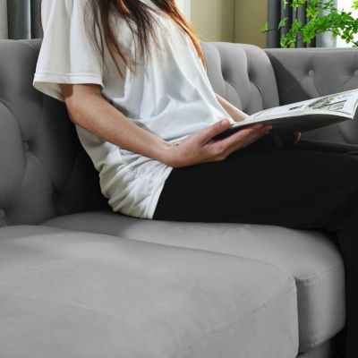 Streamdale 82.2" Velvet L-Shaped Corner Sofa, 5-Seater, 3 Cushions