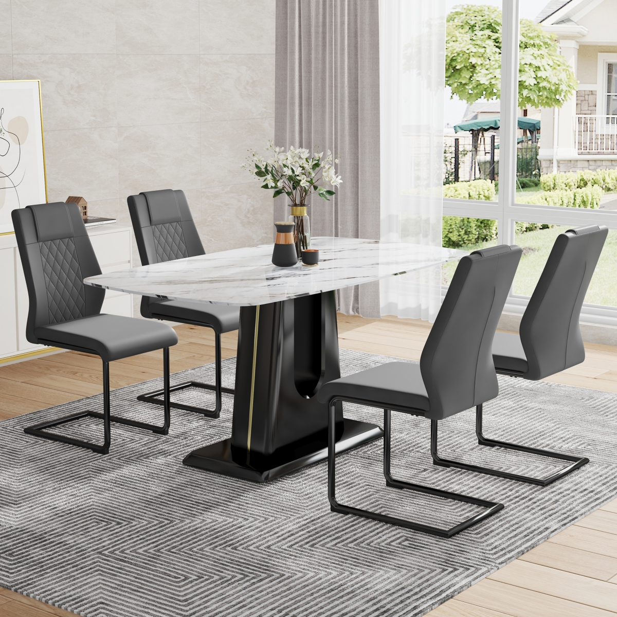 Simplie Fun Ultra-Modern Extendable Dining Table for 6-8, Versatile Use