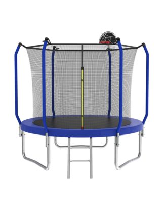 10FT Blue Trampoline with Safety Net, Basketball Hoop & Ladder