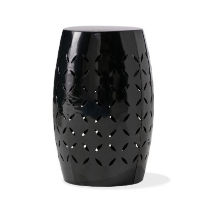 Streamdale Black Barrel-Shaped Lace-Cut Side Table for Patio or Garden