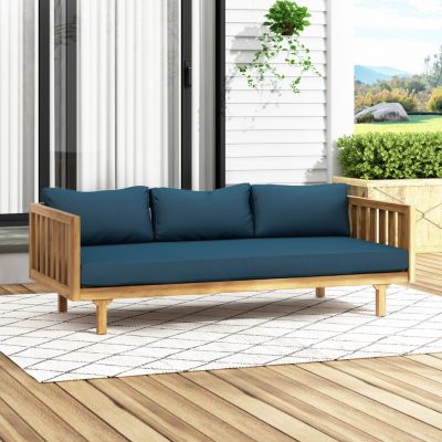 Streamdale Acacia Wood Daybed with Slat Paneling and Water-Resistant Cushions