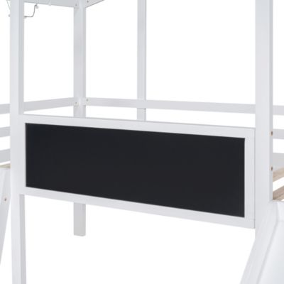 Streamdale Twin Loft Bed with Ladder, Slide, Blackboard, and Light Strip