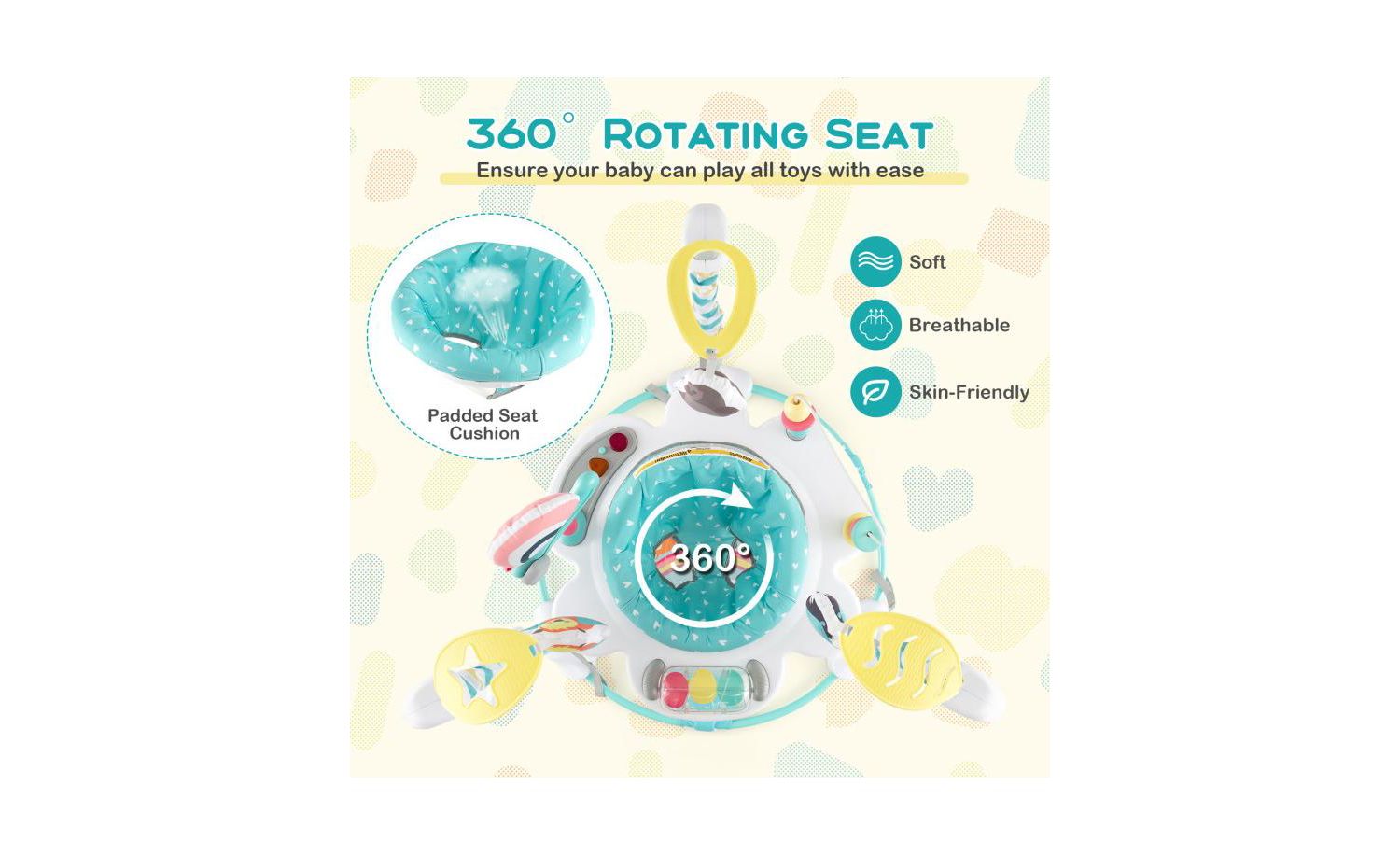 Height Adjustable Baby Activity Center with Interactive Toys and Bouncing Seat