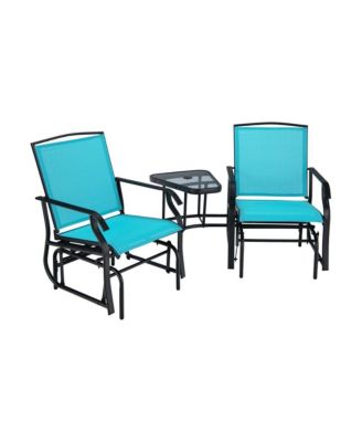 Double Swing Glider Rocker Chair set with Glass Table