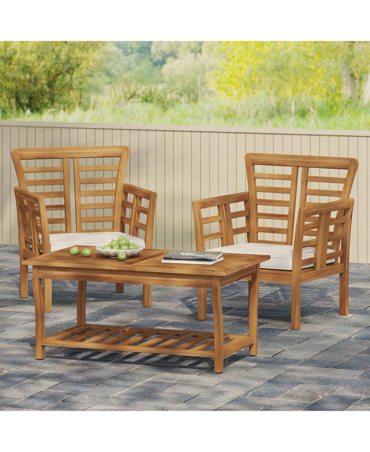 Simplie Fun Modern, Weather-Resistant Acacia Wood Seating Set with Slat Panel Design