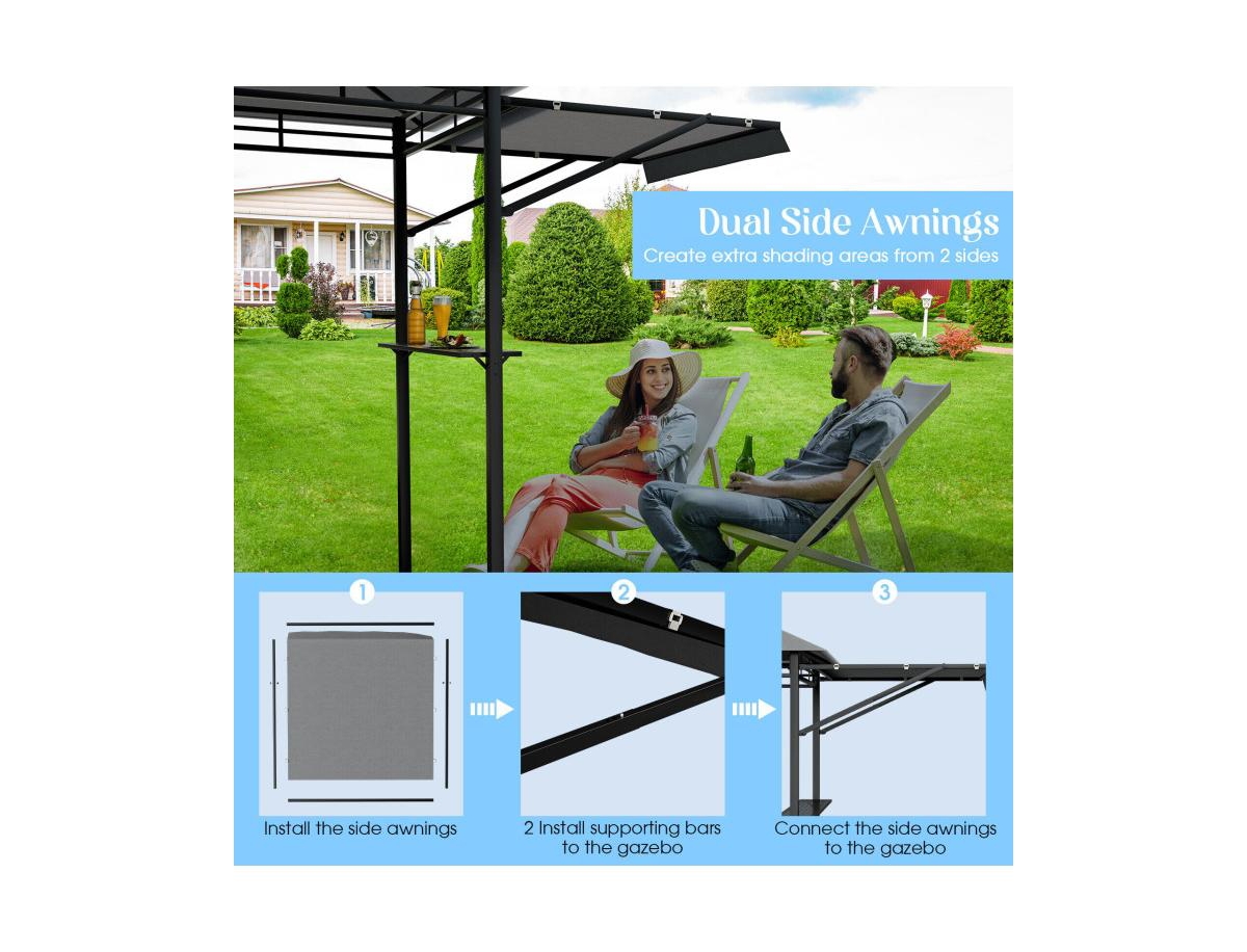 Slickblue x 4 Feet Patio Bbq Grill Gazebo Canopy with Dual Side Awnings