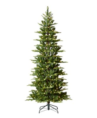 7.5ft Pre Lit Green Slim Fir Artificial Christmas Tree with 350 strawberry Lights,9 Functional Warm White Multi color, remote controller