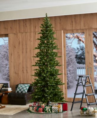 9ft Pre Lit Green Slim Fir Artificial Christmas Tree with 500 strawberry Lights,9 Functional Warm White Multi color, remote controller