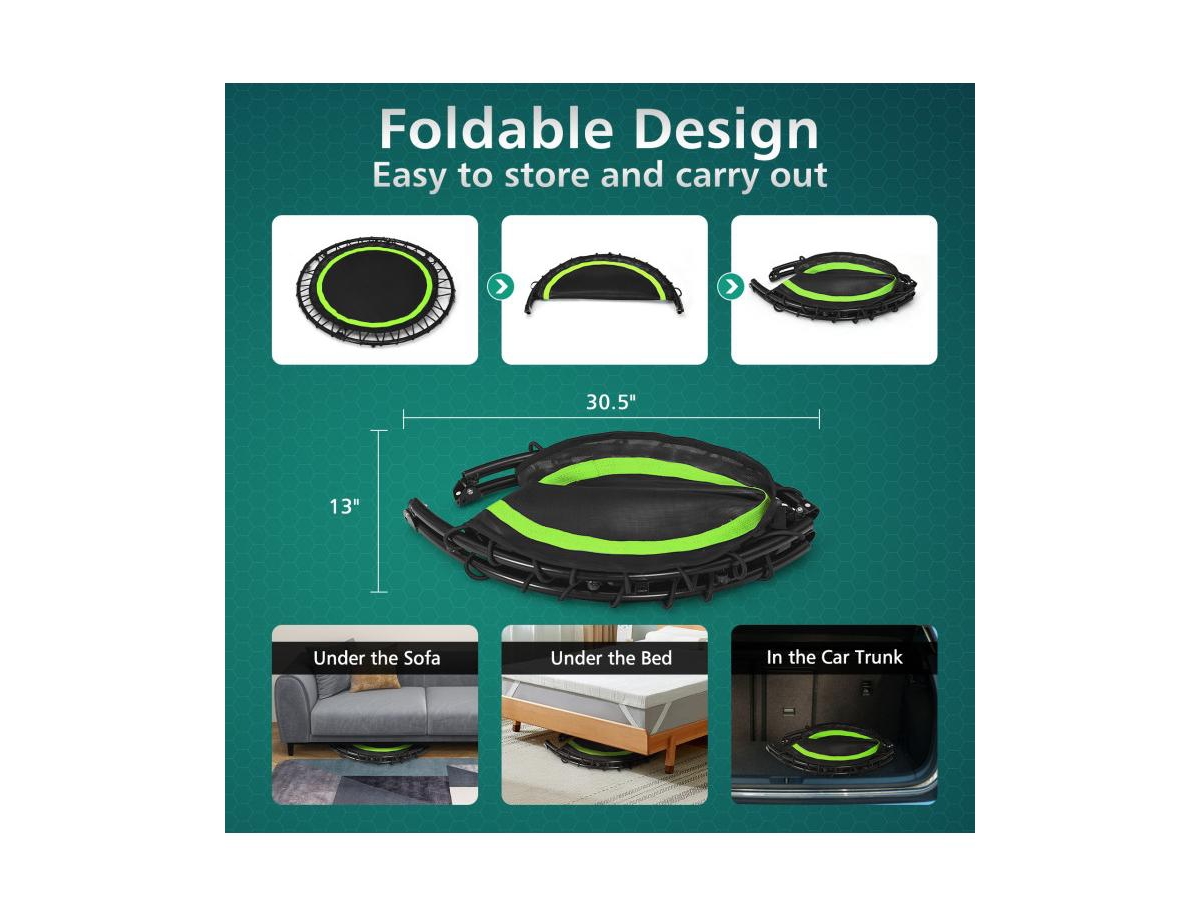 Slickblue 40 Inch Foldable Fitness Rebounder with Resistance Bands Adjustable Home