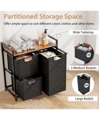 Laundry Basket Organizer Dirty Clothes Hamper with Shelf and 3 Removable Bags