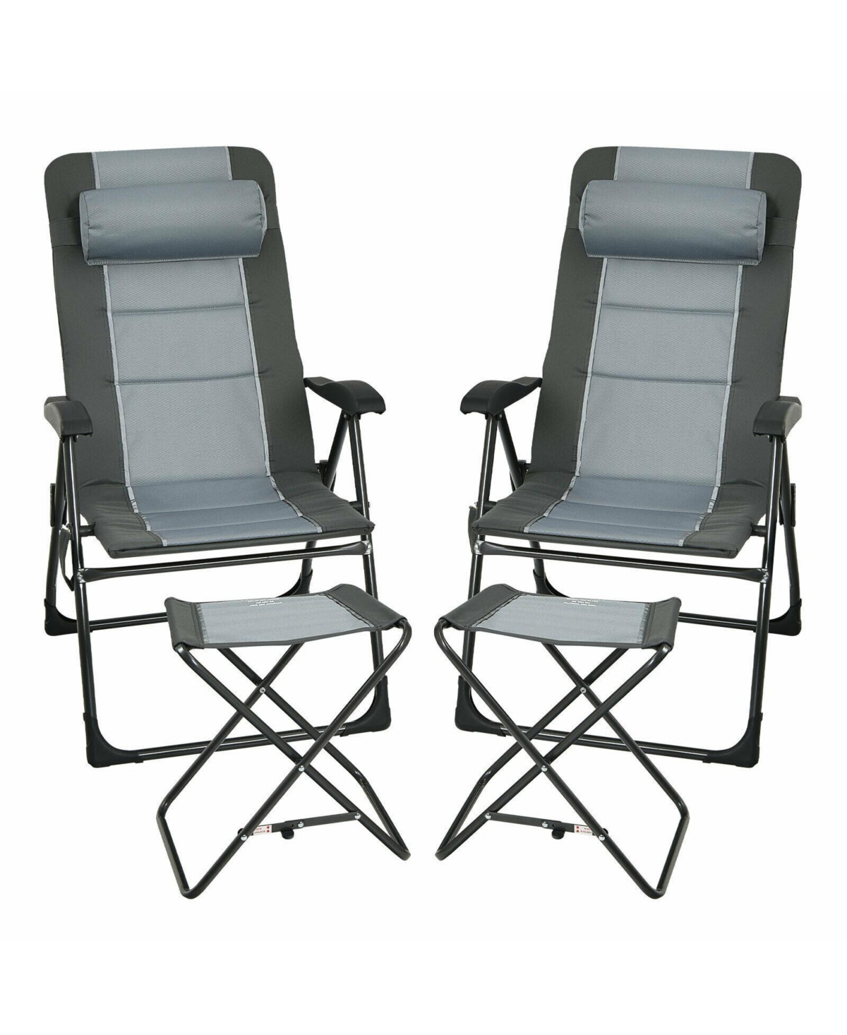 Slickblue Set of 2 Patiojoy Patio Folding Dining Chair with Ottoman Set Recliner Adjustable- Grey