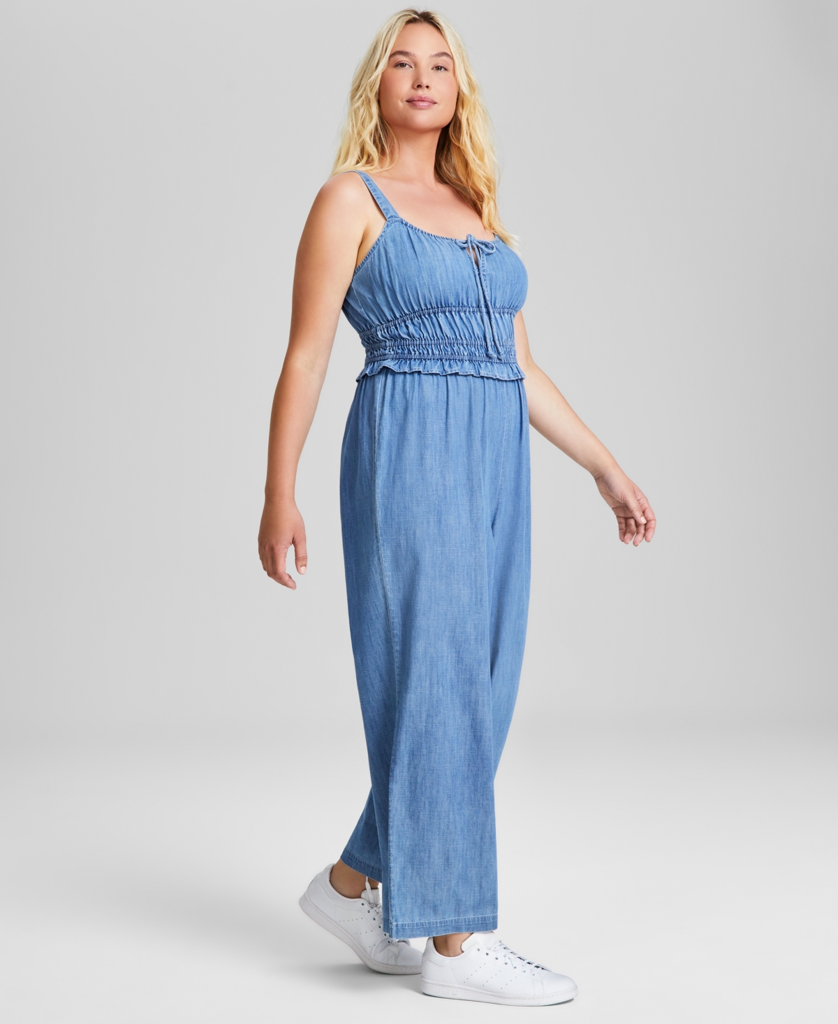 And Now This Women's CottonSmocked-Waist Jumpsuit, Created for Macy's - Chambray