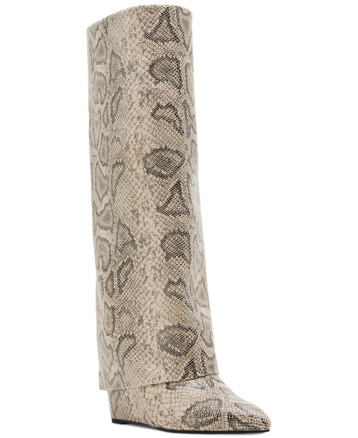 Evander Fold-Over Cuffed Knee High Wedge Dress Boots - Red