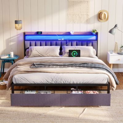 King Bed Frames With Storage and LED Platform Frame