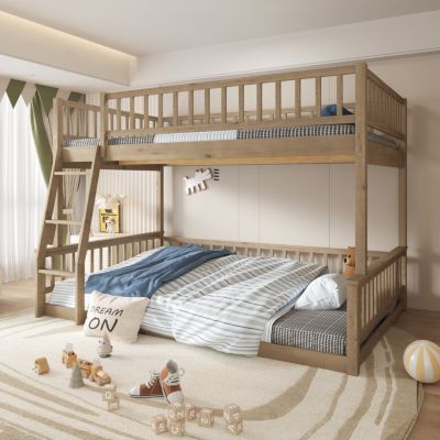 Streamdale Full XL over Queen Bunk Bed with Ladder and Guardrails, Walnut