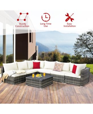 7PCS Patio Rattan Furniture Set Sectional Sofa Garden