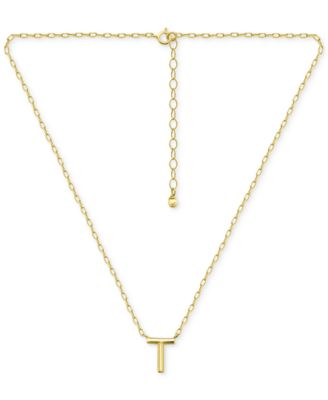 Initial T Pendant Necklace in 18k Gold-Plated Sterling Silver, 16" + 2" extender