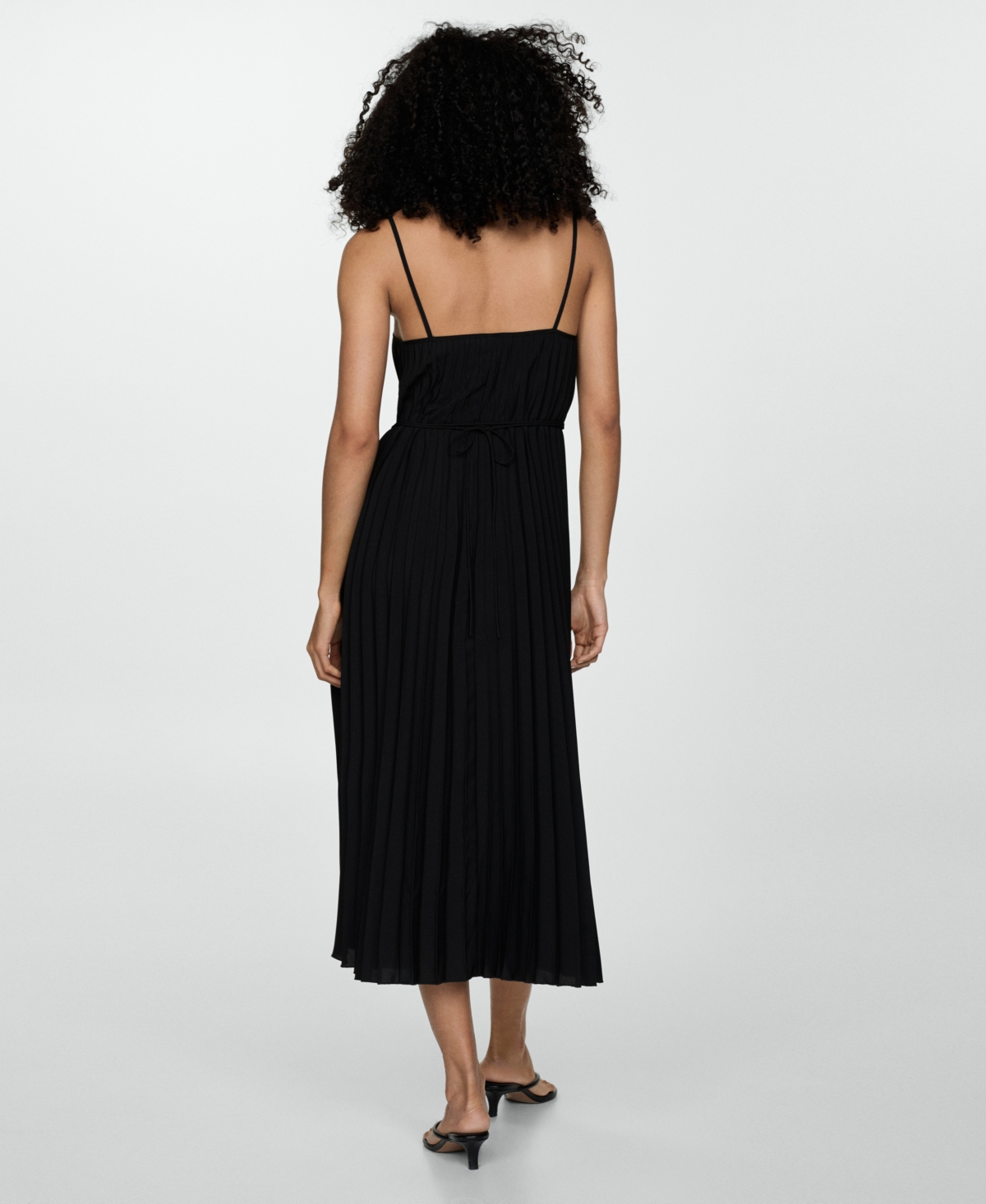 Mango Pleated Dress With Bow Green In Green