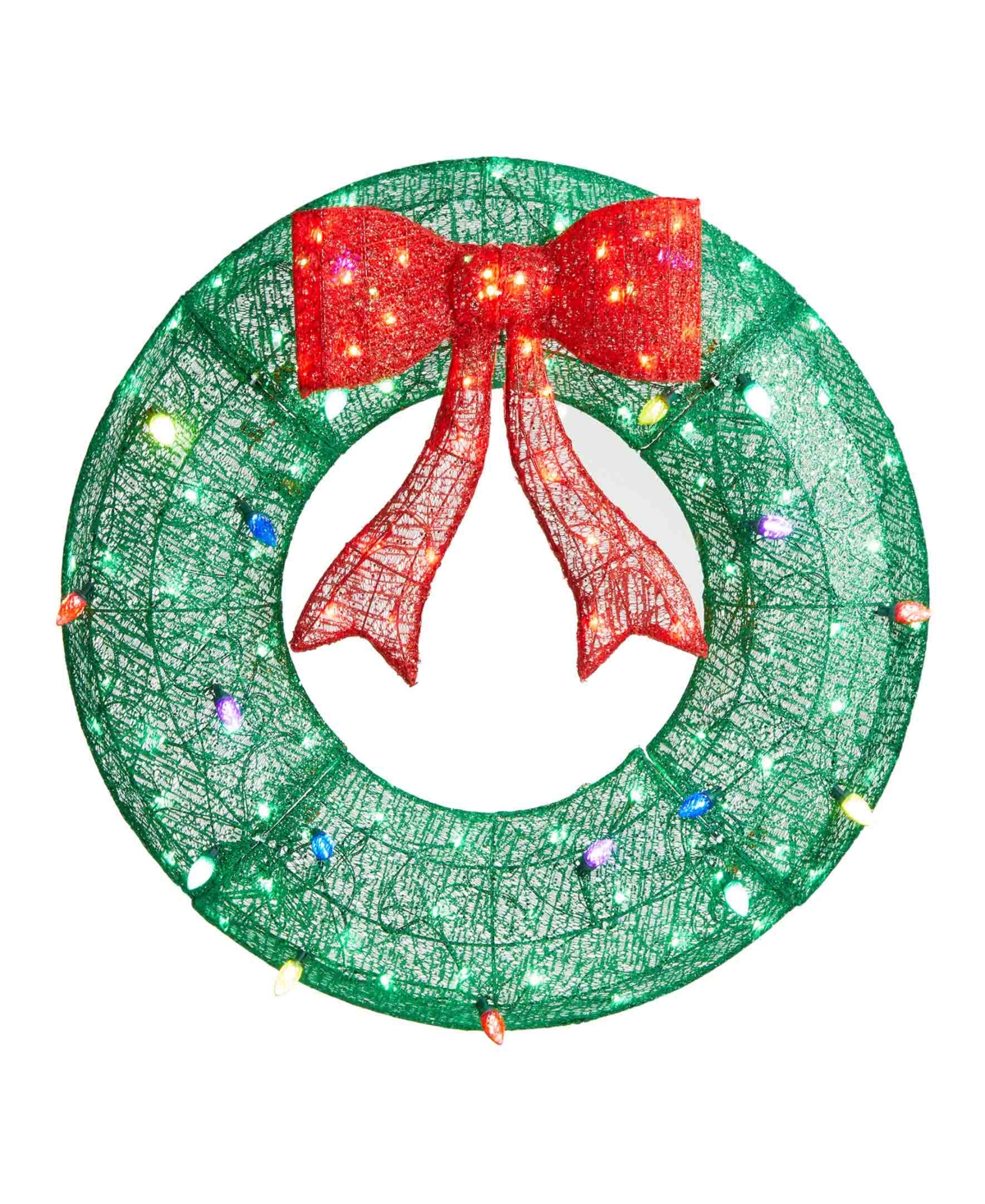 Glitzhome 35.5 H Lighted Christmas 3D Mesh Wreath with Colorful Bulbs and Green Light Emitting Diode Lights