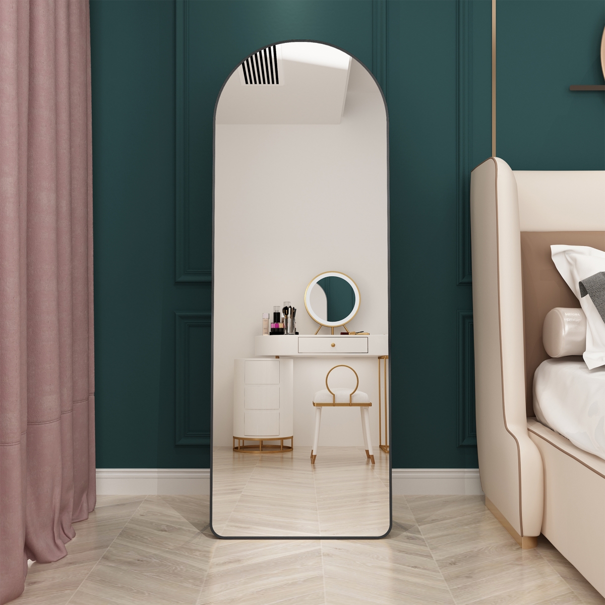 Arched Full-Length Mirror for Makeup, Decor, and Room Expansion - Black