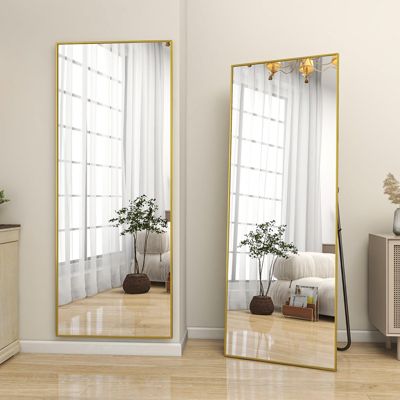 Gold 64"x21" Full-Length Rectangle Nano Glass Mirror, Standing or Wall-Mounted