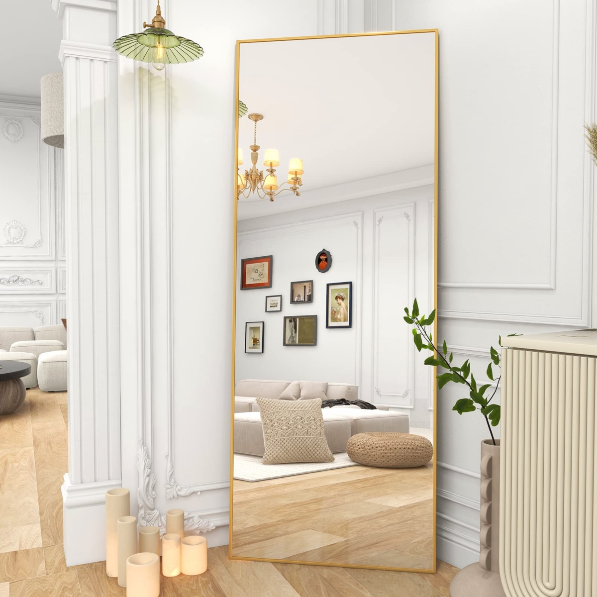 Gold 64"x21" Full-Length Rectangle Nano Glass Mirror, Standing or Wall-Mounted - Gold
