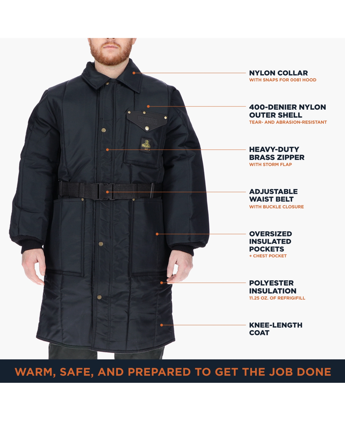 RefrigiWear Big & Tall Insulated Iron-Tuff Inspector Coat Knee-Length Workwear Parka