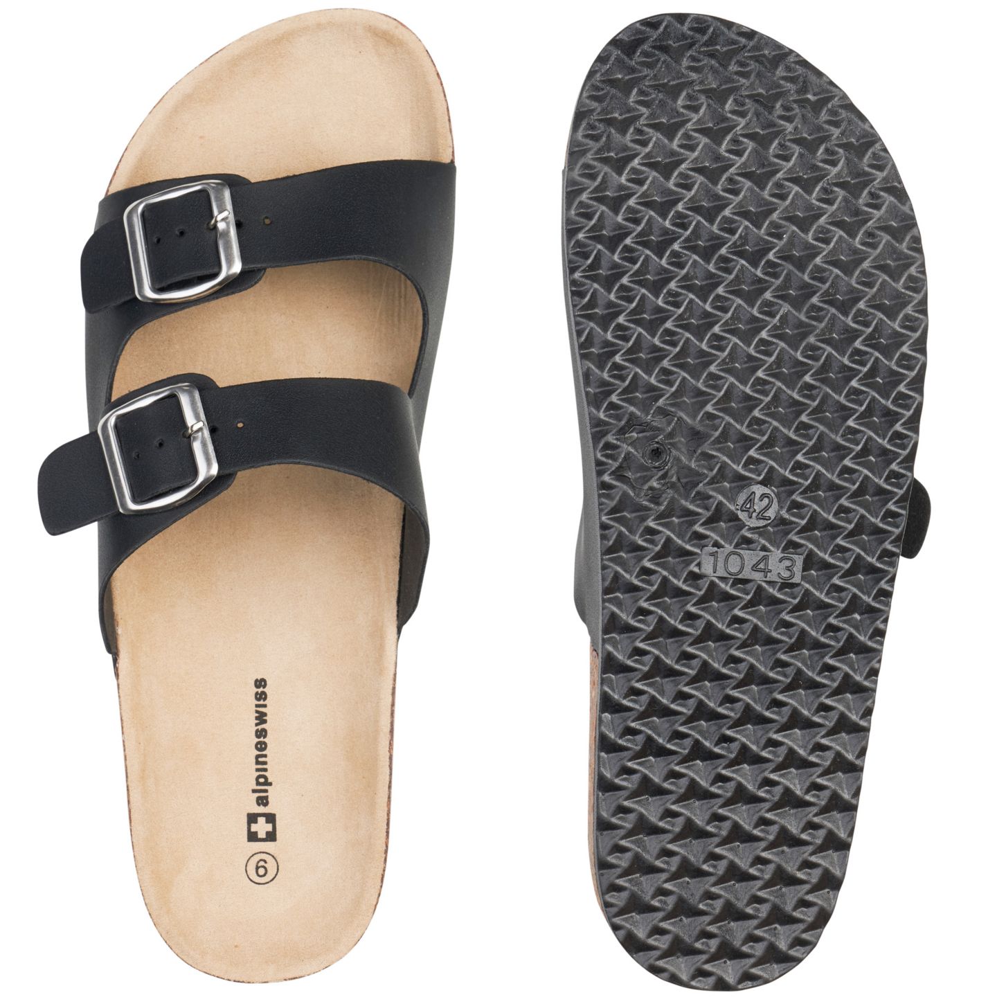 Мужские сандалии Alpine Swiss Double Strap Casual Slides Flat, цвет: Чёрный, вариант 1 — фото 5