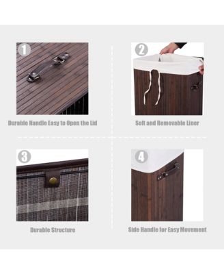 Rectangle Bamboo Hamper Laundry Basket Washing Cloth Bin Lid