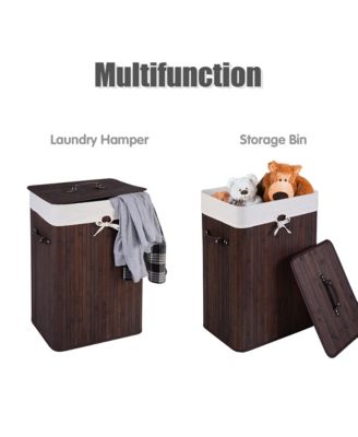 Rectangle Bamboo Hamper Laundry Basket Washing Cloth Bin Lid