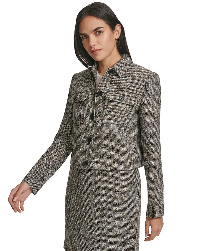 Calvin Klein Women's Tweed Frayed Edge Jacket Blue Size 6