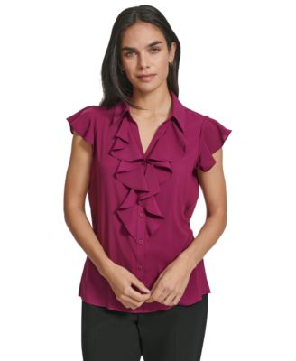 Calvin Klein - Women's Ruffled Cap-Sleeve Blouse