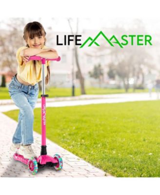 Mini 3-Wheel Kids Scooter with LED light-up wheels, 4-height adjustable handlebar, anti-slip deck & safety brake, for ages 2+, teal