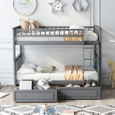 Streamdale Twin Over Twin Bunk Bed With Drawers, Convertible Beds