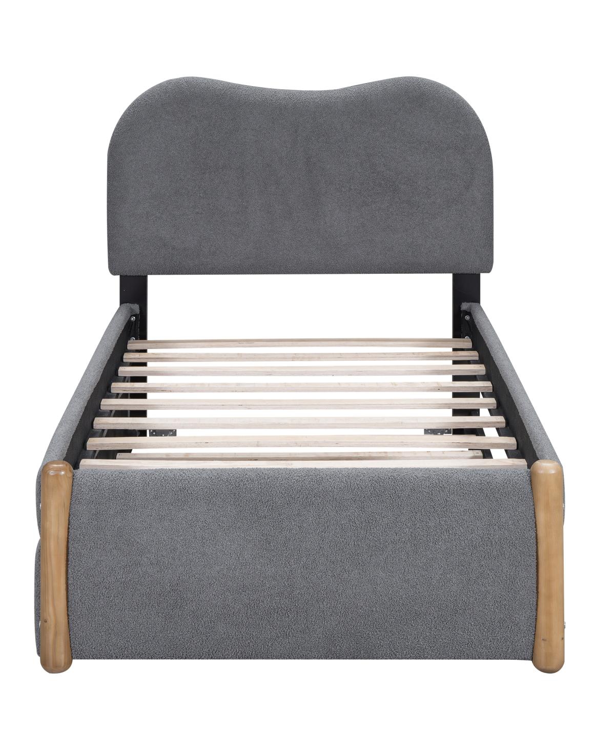 Simplie Fun Twin Size Upholstered Platform Bed With Wood Supporting Feet And Twin Size Trundle