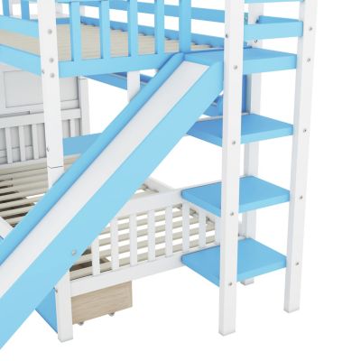 Streamdale Castle Bunk Bed w/ Drawers, Shelves, Slide (Pink)