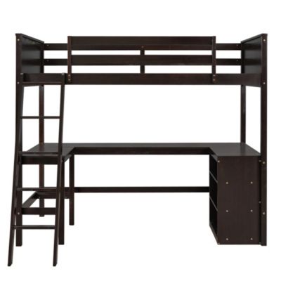 Twin Size Loft Bed With Shelves And Desk, Wooden Loft Bed With Desk