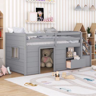  Twin Loft Bed with Stair, Drawer, Shelf