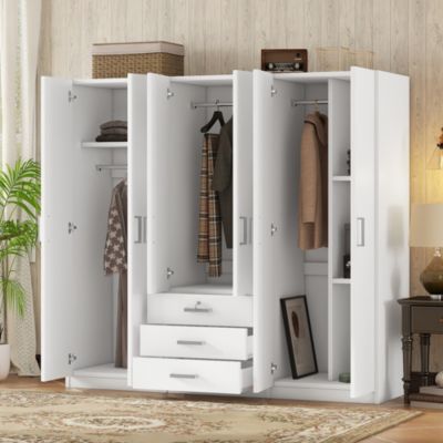 Streamdale 6-Doors Wooden Wardrobe Storage for Bedroom, with Big Drawers, White